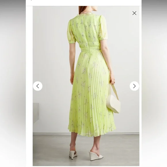 Self portrait lace-trimmed pleated floral-print chiffon midi dress. US 2- UK 6 - Picture 3 of 4